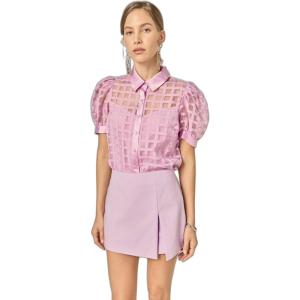Organza Grid Blouse with Short Sleeves by ENGLISH FACTORY(Lilac)