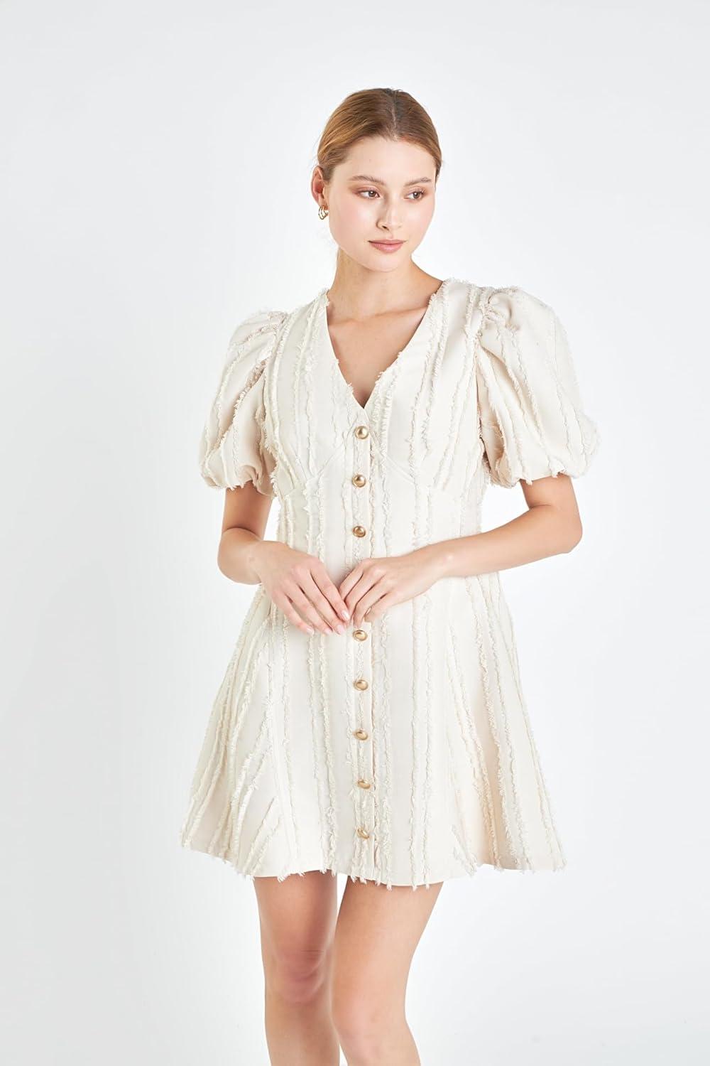 image:imageEnglish Factory Textured Buttoned Mini DressBeige