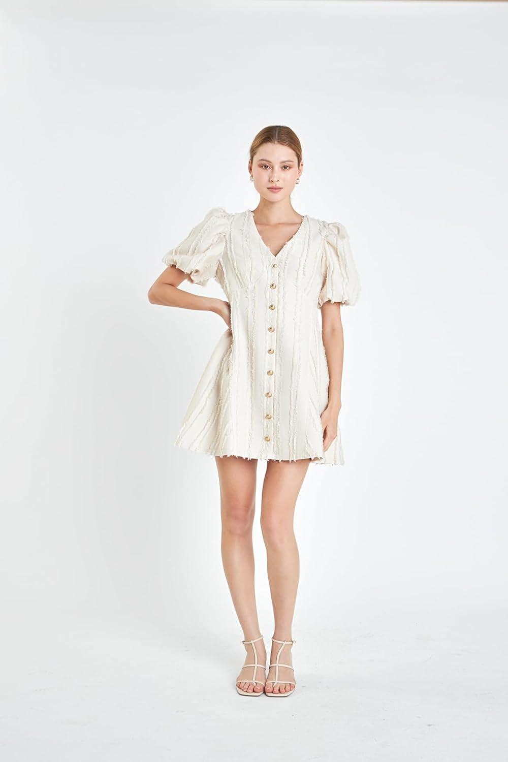 image:imageEnglish Factory Textured Buttoned Mini DressBeige