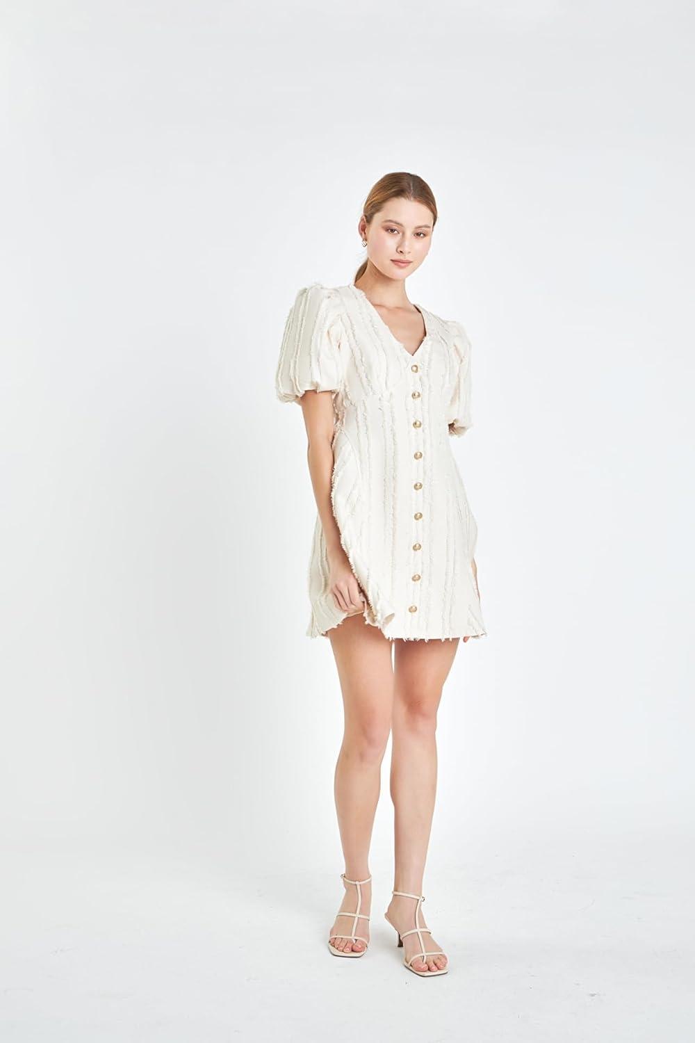 image:imageEnglish Factory Textured Buttoned Mini DressBeige