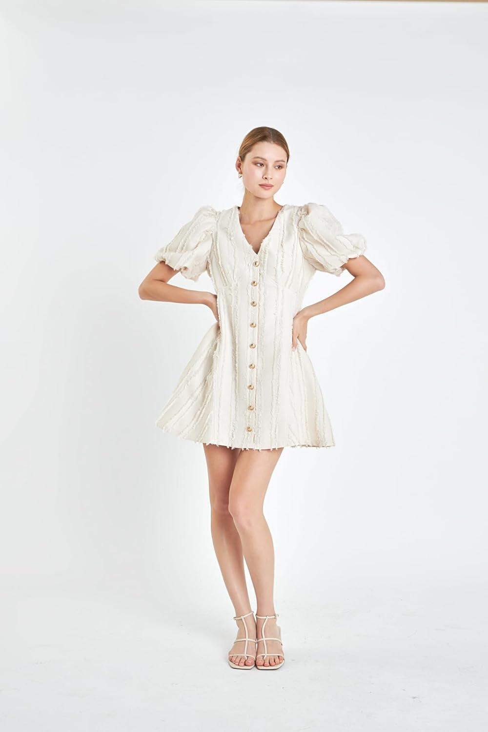 image:imageEnglish Factory Textured Buttoned Mini DressBeige