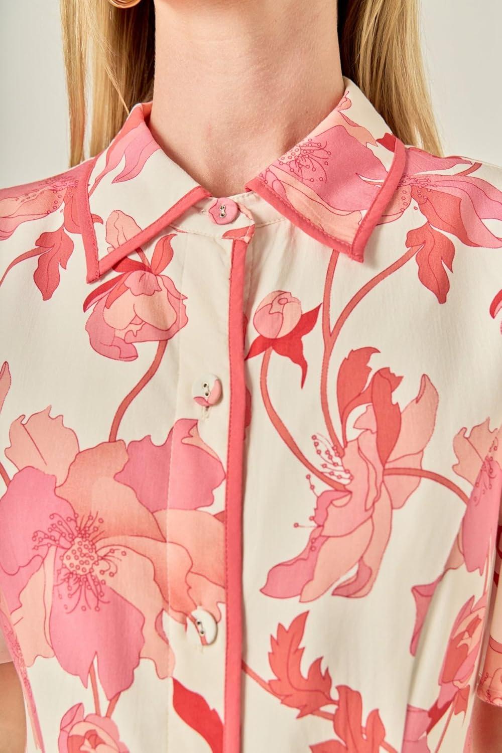 image:imageEnglish Factory Womens ALine Mini Shirt DressPinkCream