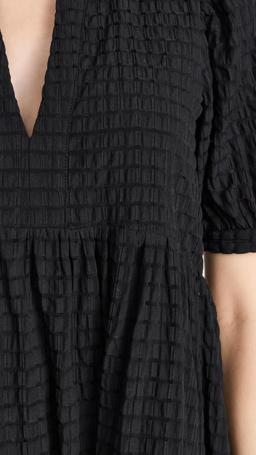 image:imageEnglish Factory Womens Gingham Tiered Midi Dress with Bow Tie SleevesBlack