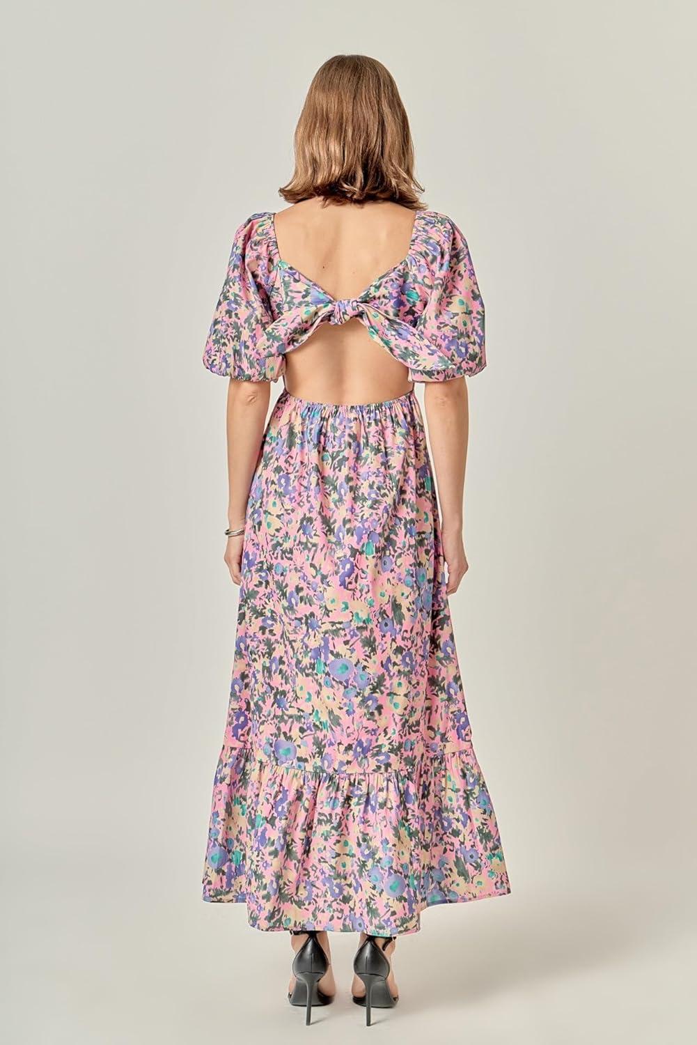 image:imageEnglish Factory Womens Open Back Tie Maxi DressPink Multi