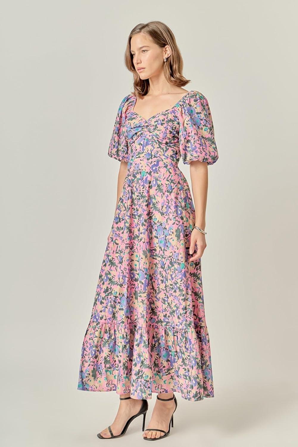 image:imageEnglish Factory Womens Open Back Tie Maxi DressPink Multi