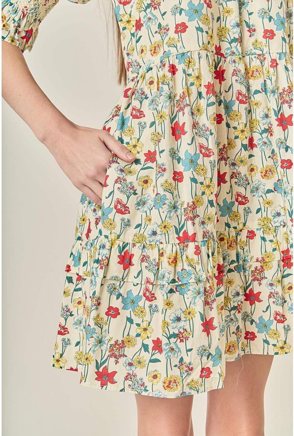 image:imageEnglish Factory Womens Smocked Puff Sleeves Mini DressMulti