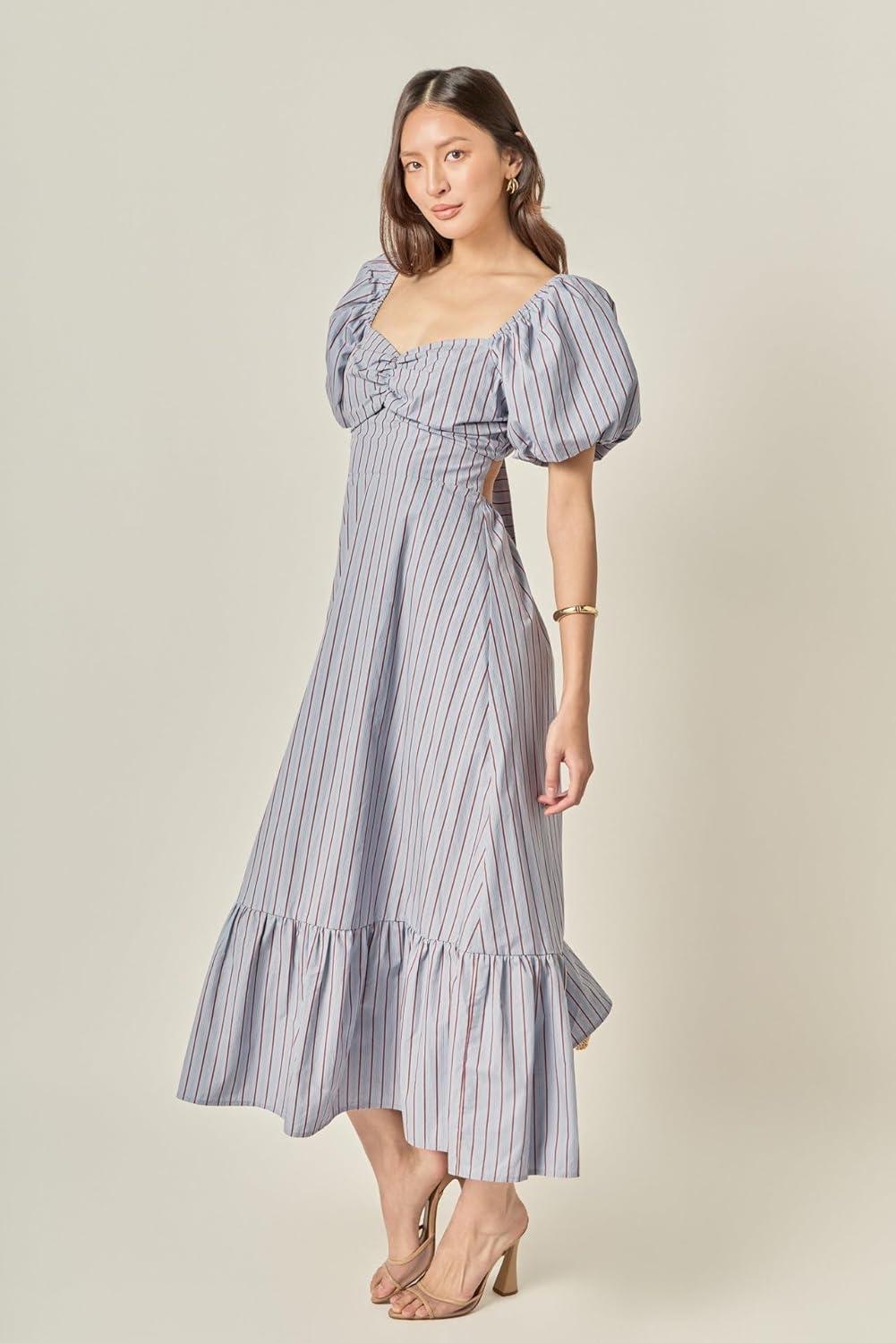 image:imageEnglish Factory Womens Striped Tie Back Maxi DressMulti