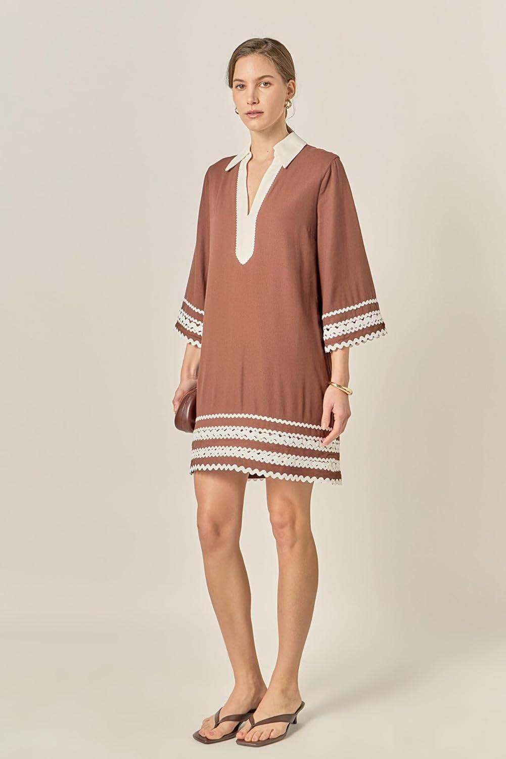 image:imageEnglish Factory Womens The RIC Rac Tunic Mini DressBrown