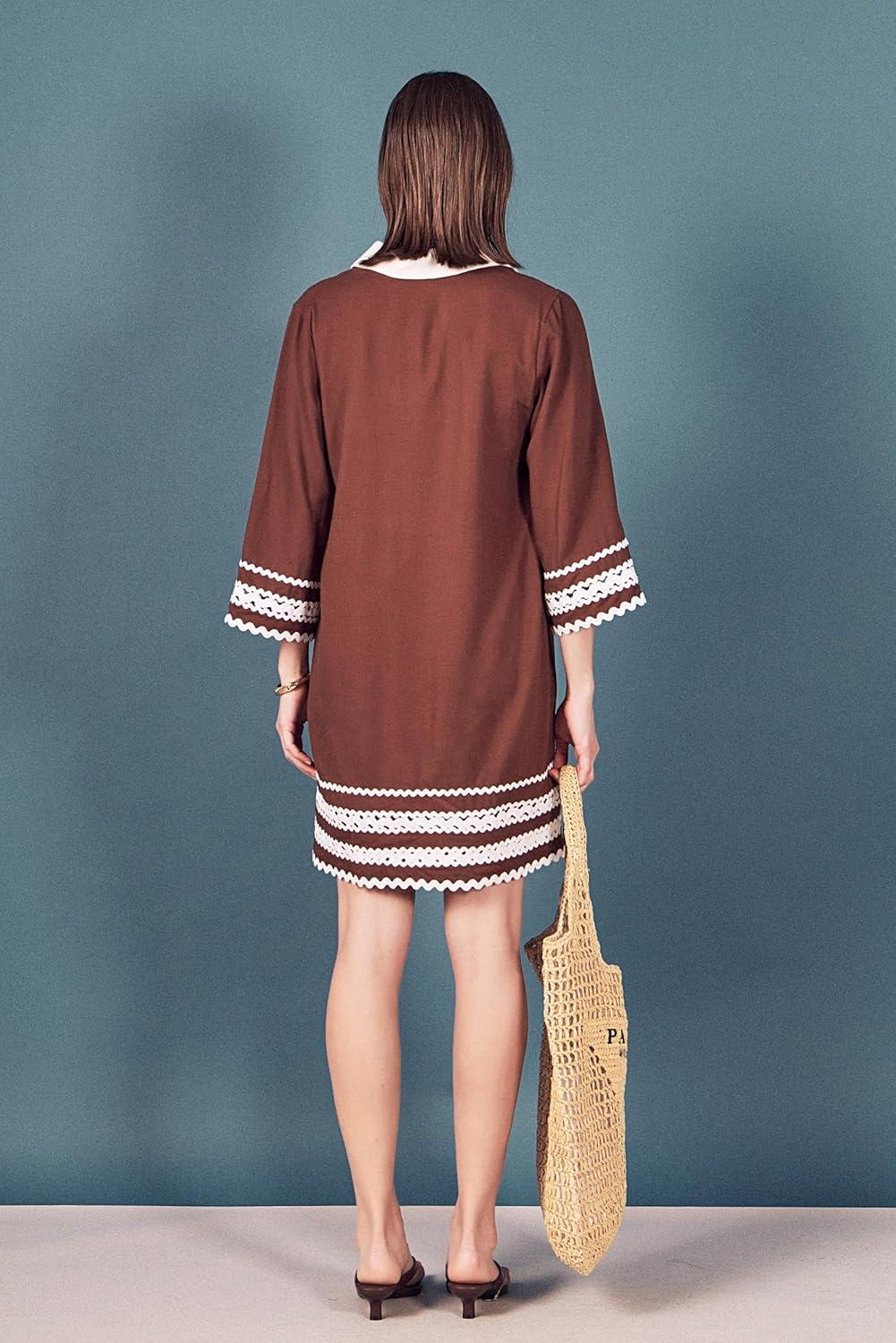 image:imageEnglish Factory Womens The RIC Rac Tunic Mini DressBrown