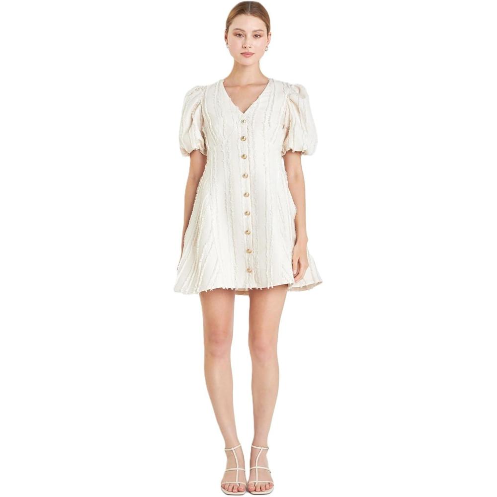 image:imageEnglish Factory Textured Buttoned Mini DressBeige