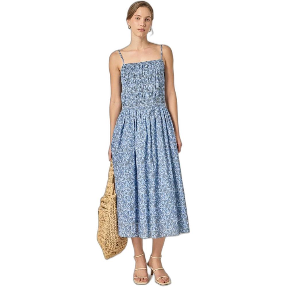 image:imageEnglish Factory Womens Checked Smocked Midi DressNavy Multi