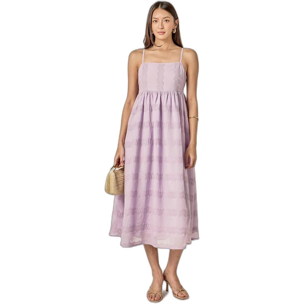 image:imageEnglish Factory Womens Embroidered Chiffon Sleeveless Midi DressLilac