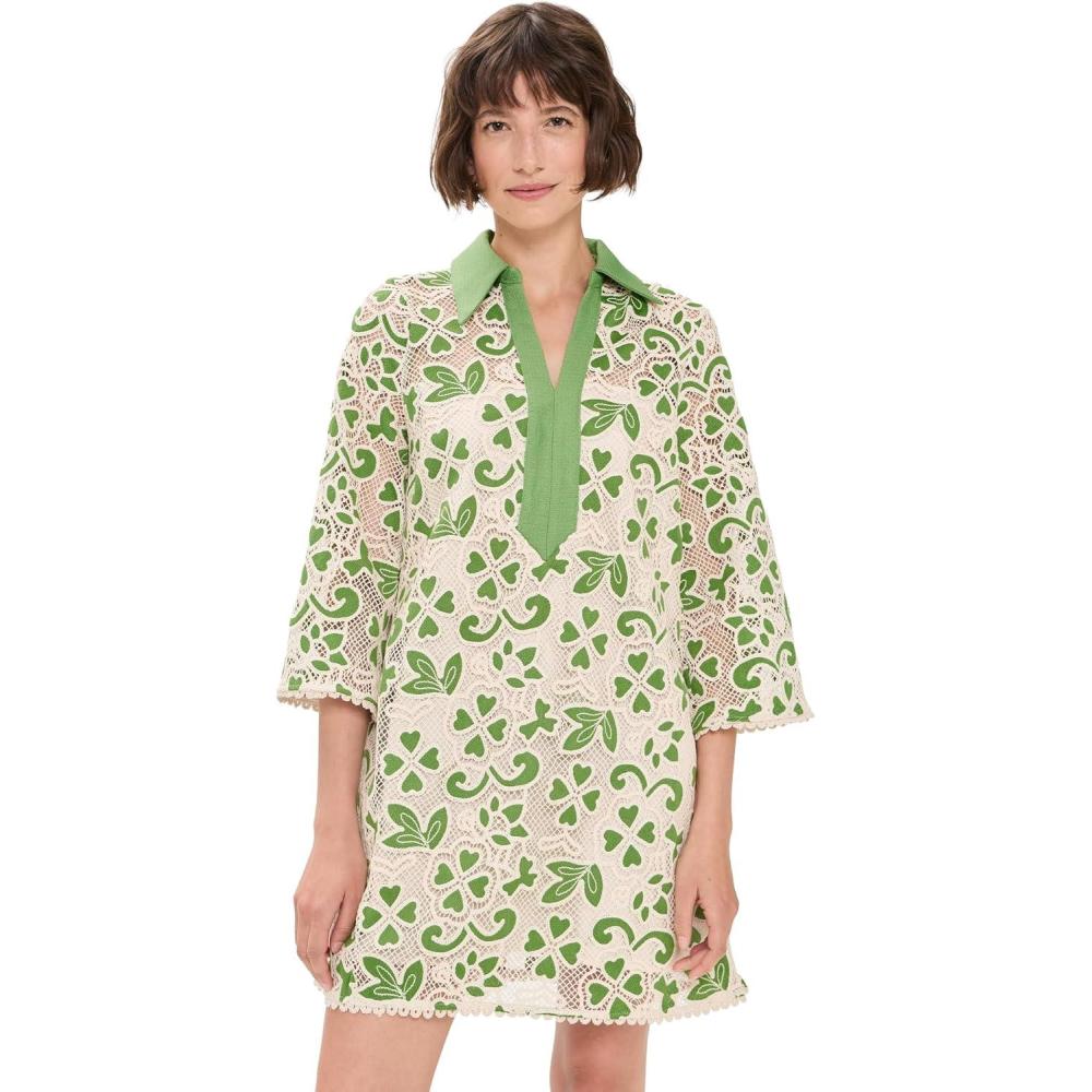 image:imageEnglish Factory Womens Embroidered Collar Mini DressGreenNatural
