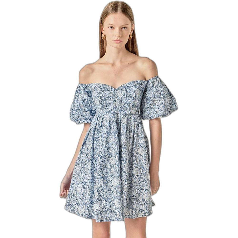 image:imageEnglish Factory Womens Floral Off the Shoulder Mini DressBlue