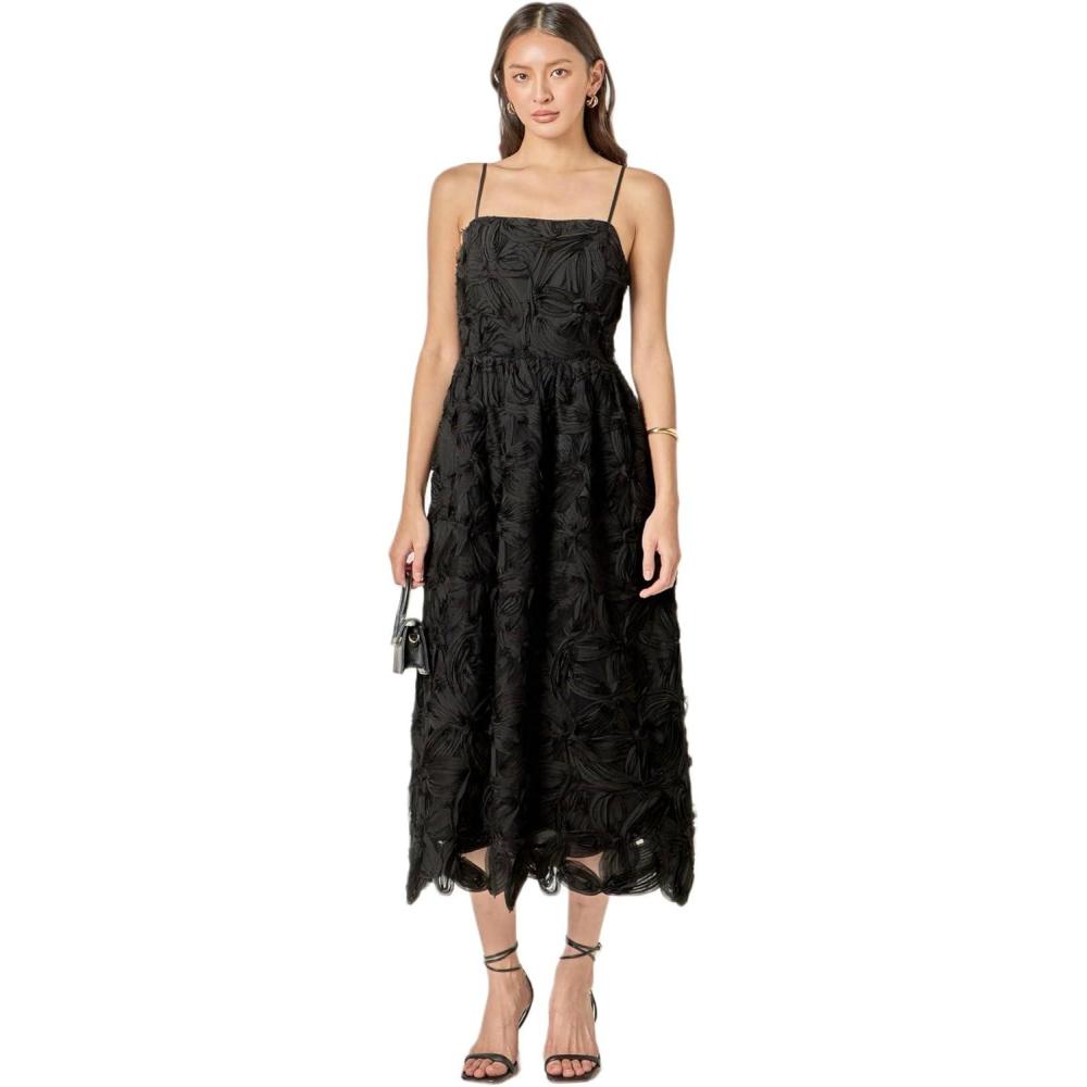 image:imageEnglish Factory Womens Flower Embellished Midi DressBlack