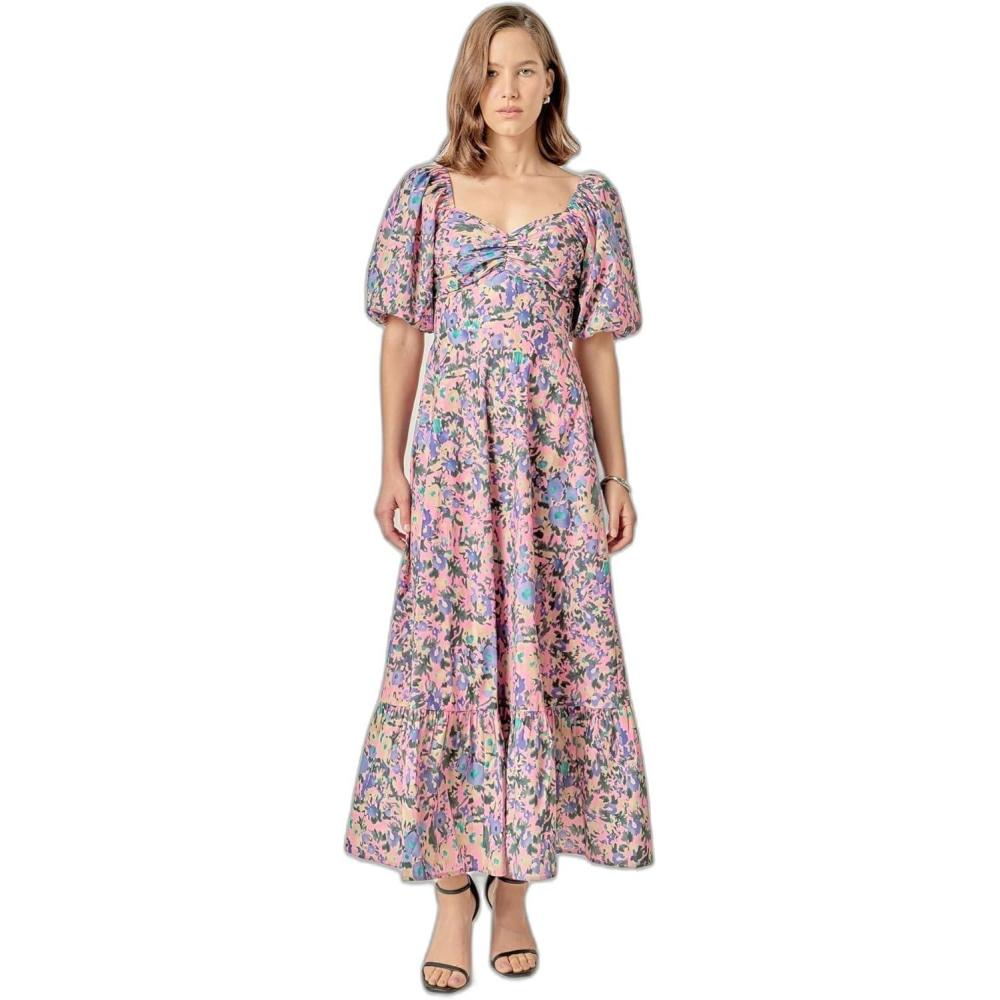 image:imageEnglish Factory Womens Open Back Tie Maxi DressPink Multi