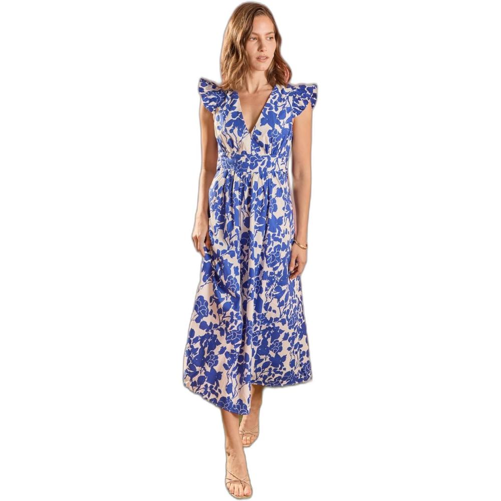 image:imageEnglish Factory Womens Print Sleeveless Midi DressBlue