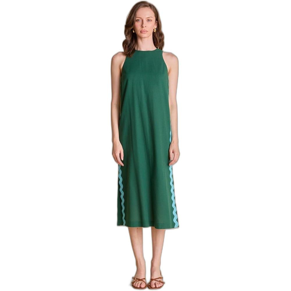 image:imageEnglish Factory Womens Sleeveless RIC Rac Midi DressDark Green