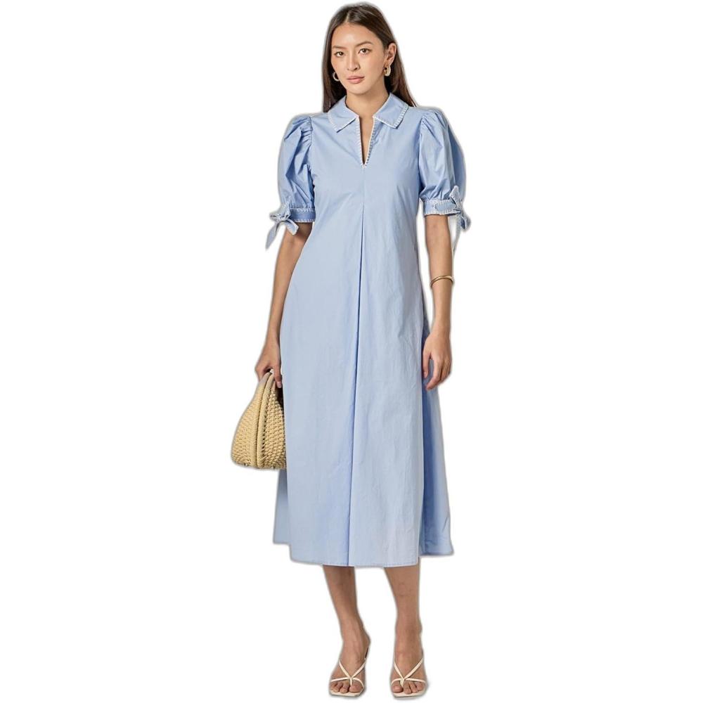 image:imageEnglish Factory Womens Stitch Detailed Midi DressPowder Blue