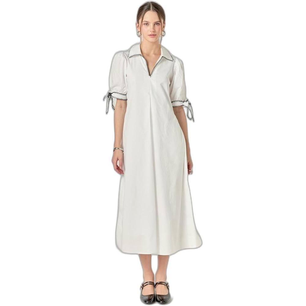 image:imageEnglish Factory Womens Stitch Detailed Midi DressWhite