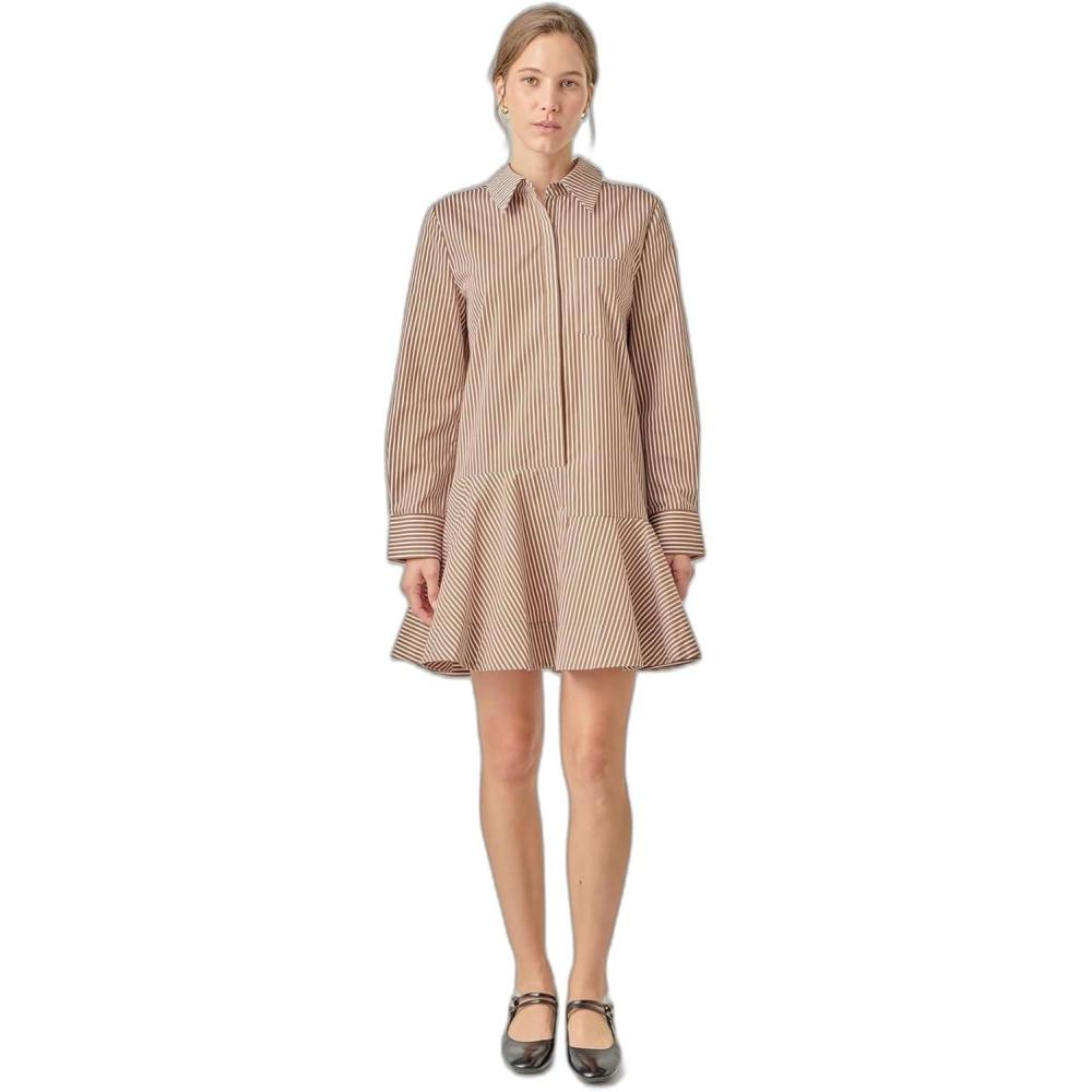 image:imageEnglish Factory Womens Stripe Collar Flared Skirt DressBrown