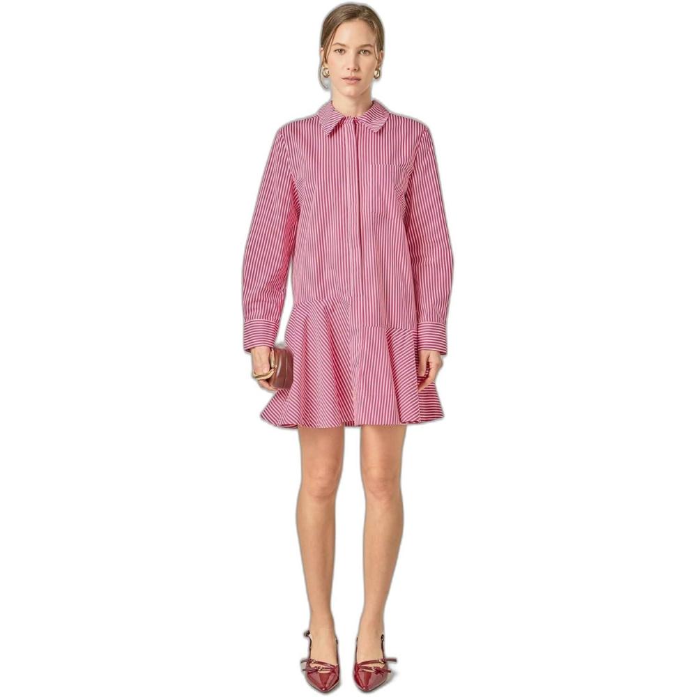 image:imageEnglish Factory Womens Stripe Collar Flared Skirt DressBurgundy
