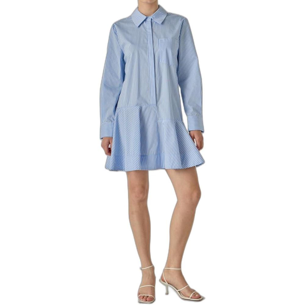 image:imageEnglish Factory Womens Stripe Collar Flared Skirt DressPowder Blue
