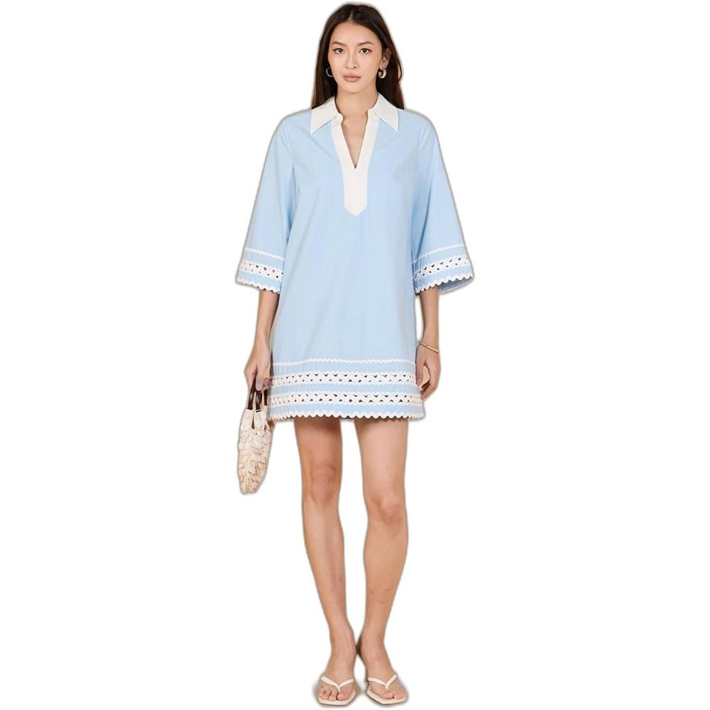 image:imageEnglish Factory Womens The RIC Rac Tunic Mini DressPowder Blue