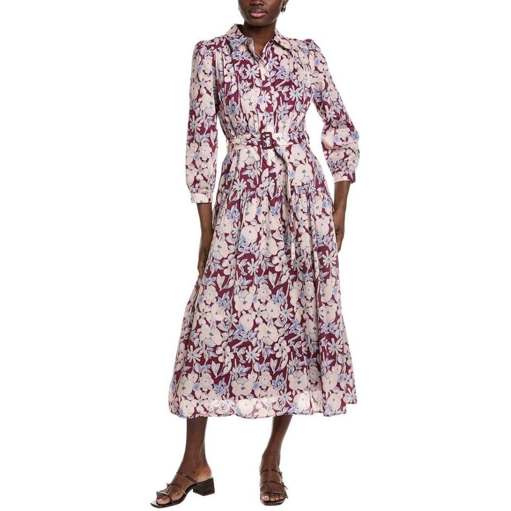 image:imagePrinted Midi DressBurgundyBlue