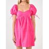 English Factory Pleated Detail Puff Sleeve Mini Dress(Pink)