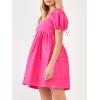 English Factory Pleated Detail Puff Sleeve Mini Dress(Pink)