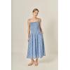 English Factory Women’s Checked Smocked Midi Dress(Navy Multi)