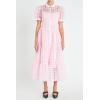 English Factory Women’s Collar Neckline Gridded Organza Tiered Short Puff Sleeve Buttoned A-Line Maxi Dress(Baby)