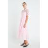 English Factory Women’s Collar Neckline Gridded Organza Tiered Short Puff Sleeve Buttoned A-Line Maxi Dress(Baby)
