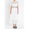 English Factory Women’s Collar Neckline Gridded Organza Tiered Short Puff Sleeve Buttoned A-Line Maxi Dress(White)