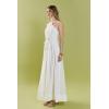 English Factory Women’s Crochet Flower Trim Sheer Halter Maxi Dress(Off-white)