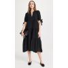 English Factory Women’s Gingham Tiered Midi Dress with Bow Tie Sleeves(Black)