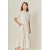 English Factory Women’s Mixed Media Embroidered Collar Midi Dress(White)