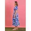English Factory Women’s Puff Sleeve Print Ruched Midi Dress(Multi Blue)