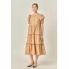 English Factory Women’s Scalloped Edge Midi Dress(Tan/Burgundy)
