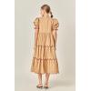 English Factory Women’s Scalloped Edge Midi Dress(Tan/Burgundy)