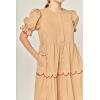 English Factory Women’s Scalloped Edge Midi Dress(Tan/Burgundy)