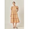 English Factory Women’s Scalloped Edge Midi Dress(Tan/Burgundy)