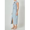 English Factory Women’s Sleeveless Maxi Denim Dress(Light Blue)