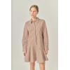 English Factory Women’s Stripe Collar Flared Skirt Dress(Brown)