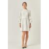 Side Tie Mixed Media Mini Dress(Ivory/White)