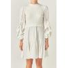 Side Tie Mixed Media Mini Dress(Ivory/White)
