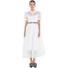 English Factory Women’s Collar Neckline Gridded Organza Tiered Short Puff Sleeve Buttoned A-Line Maxi Dress(White)