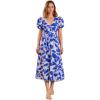 English Factory Women’s Puff Sleeve Print Ruched Midi Dress(Multi Blue)