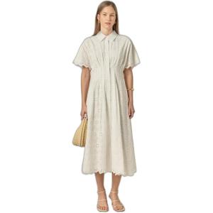 English Factory Women’s Cinched Waist Eyelet Midi Dress(White)